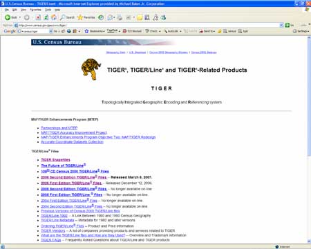 Screenshot of the US Census MAF/TIGER Accuracy Improvement Project Website