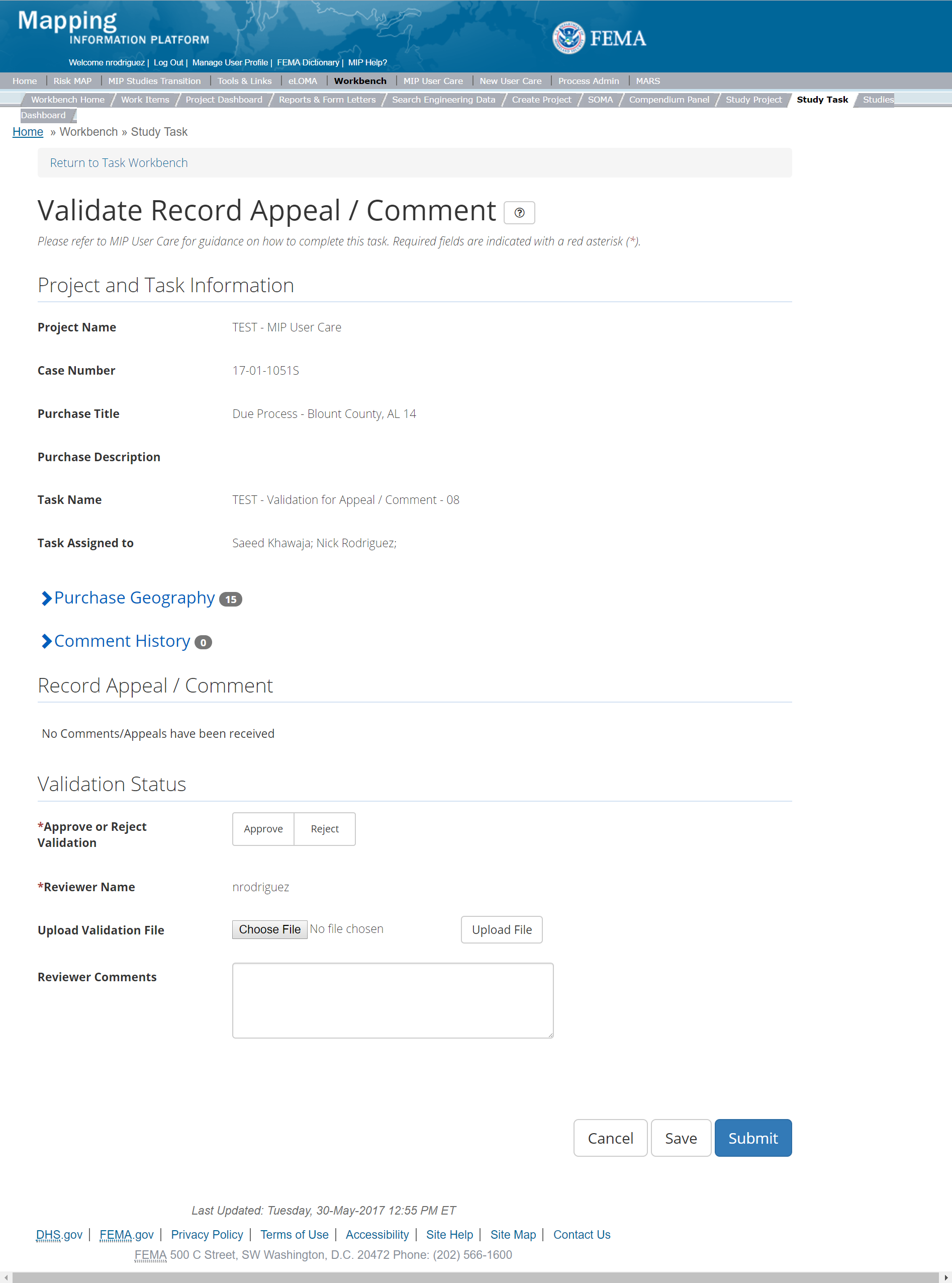 Validate Record Appeal/Comment Task